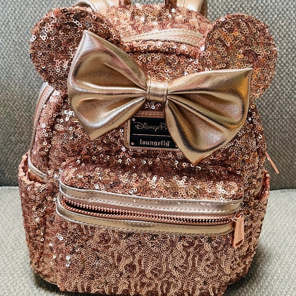 Disney Parks Loungefly Minnie Mouse Rose Gold Sequin Mini Backpack main image 4